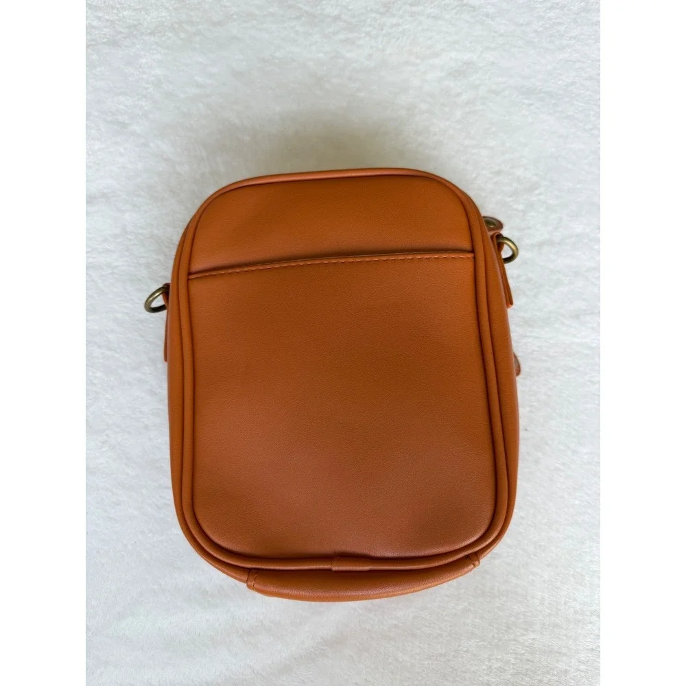 Cognac Faux Leather Crossbody Organizer Bag Buckle Accent Brown Messenger Small